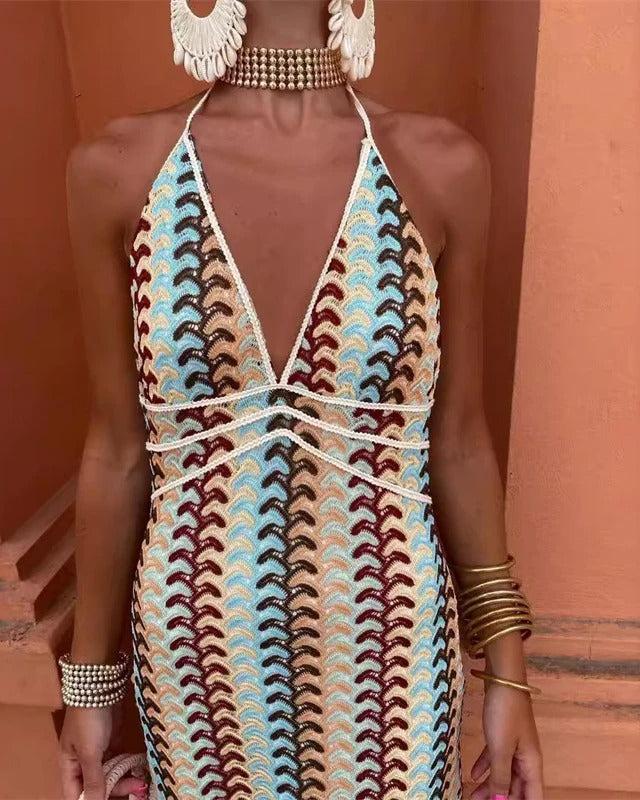 Duttini | Statement Wedding Guest Crochet Draped Dress For Beach Wedding