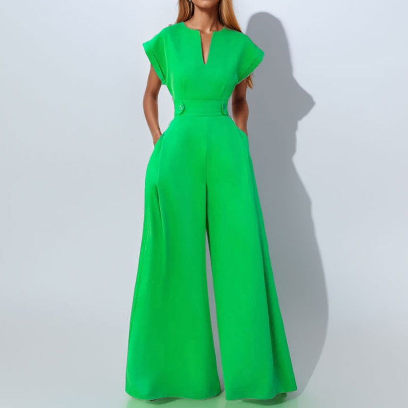 Duttini | Feminine V-Neck Wide Leg Jumpsuit With Pockets