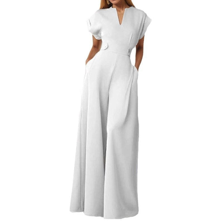Duttini | Feminine V-Neck Wide Leg Jumpsuit With Pockets