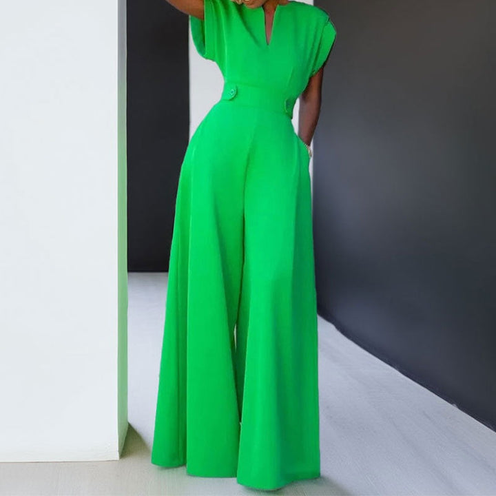 Duttini | Feminine V-Neck Wide Leg Jumpsuit With Pockets