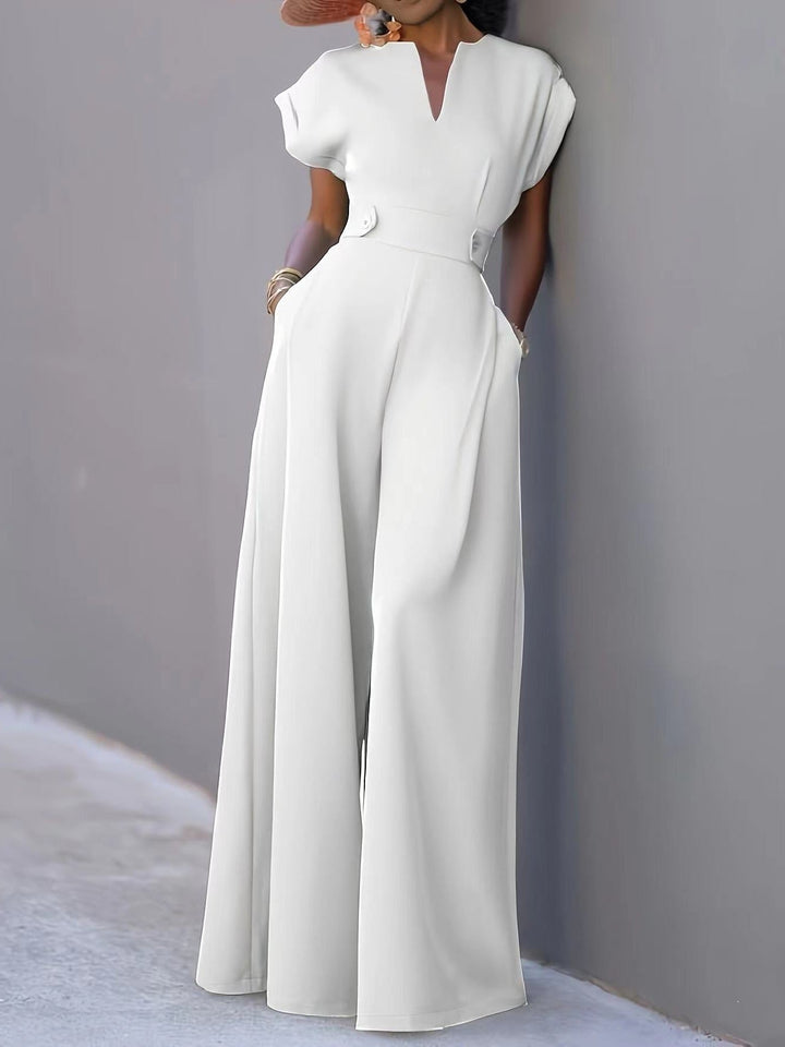 Duttini | Feminine V-Neck Wide Leg Jumpsuit With Pockets