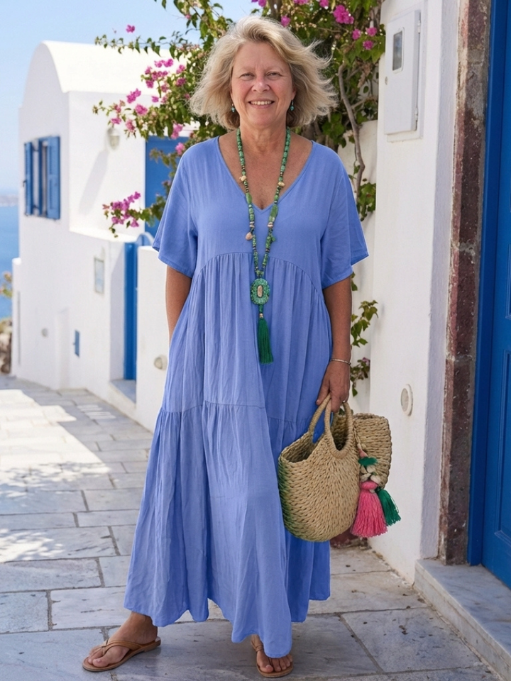 Duttini | Flowing Short Sleeve Tiered Maxi Dress for Effortless Elegance