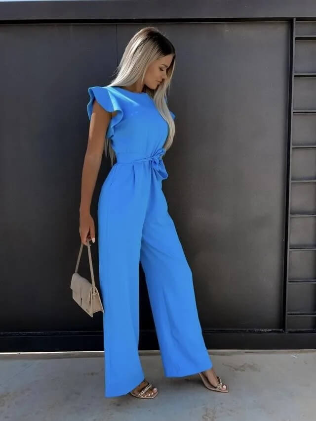 Duttini | Modern Flutter Sleeve Wide Leg Jumpsuit