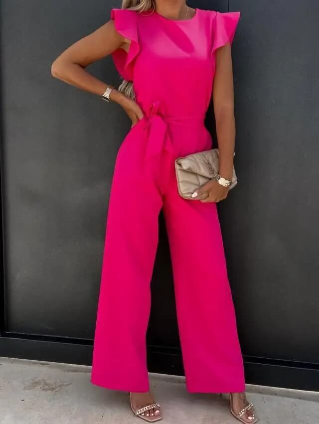 Duttini | Modern Flutter Sleeve Wide Leg Jumpsuit