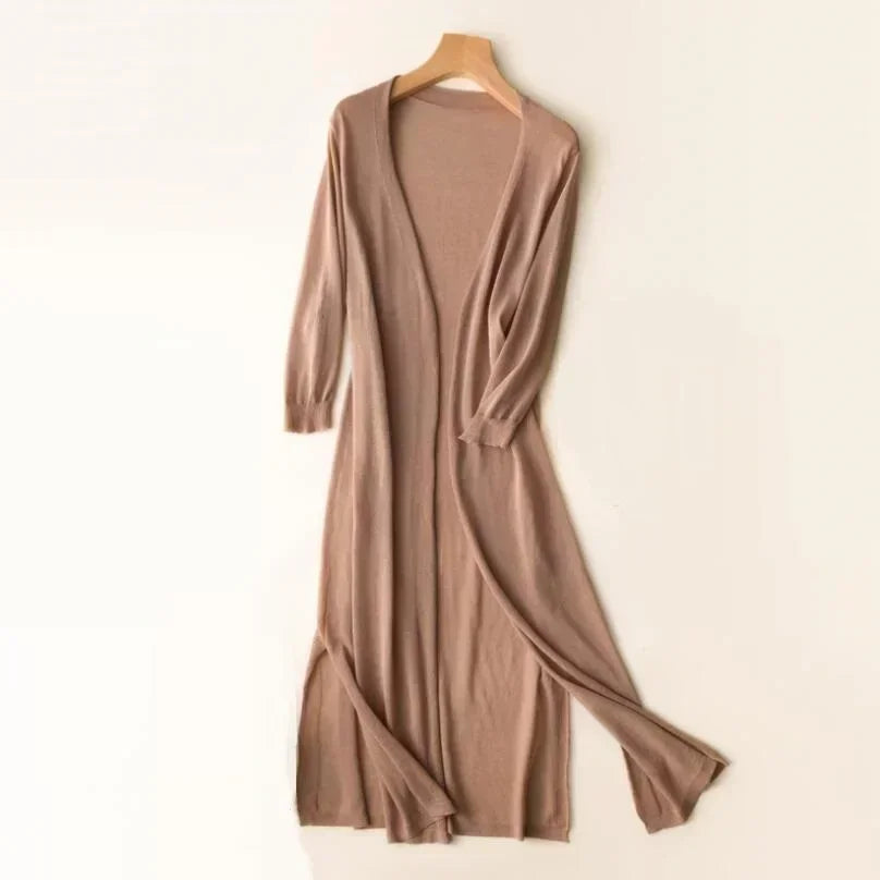 Duttini | Sculpted Open Front Long Sleeve Cardigan with Graceful Drape