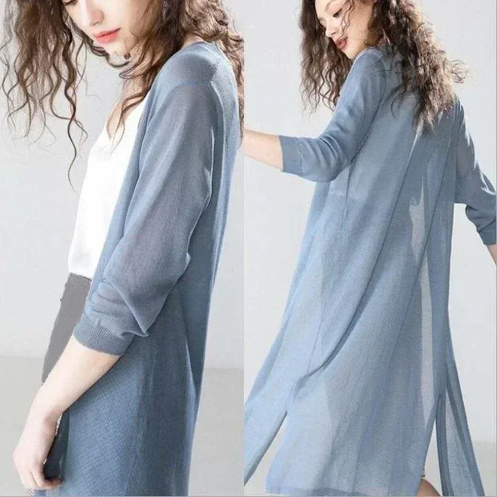 Duttini | Sculpted Open Front Long Sleeve Cardigan with Graceful Drape