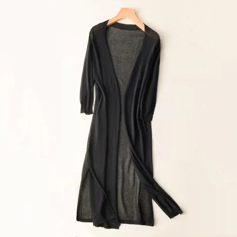 Duttini | Sculpted Open Front Long Sleeve Cardigan with Graceful Drape