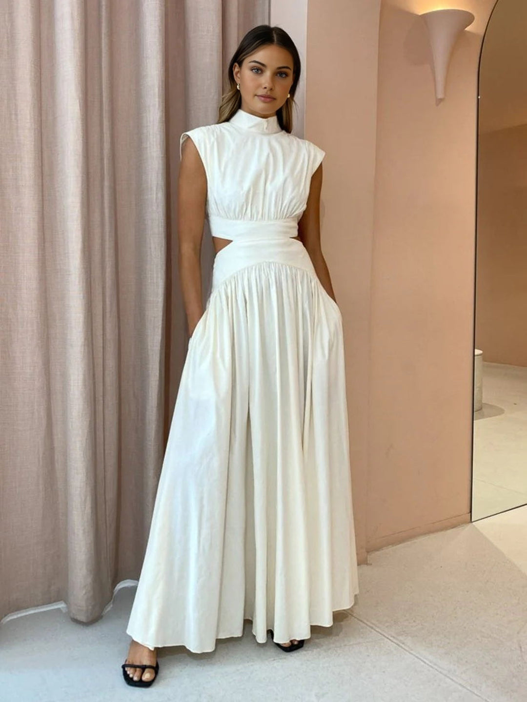 Duttini | Chic Mock Neck Cutout Maxi Dress Sleeveless Occasion Dress