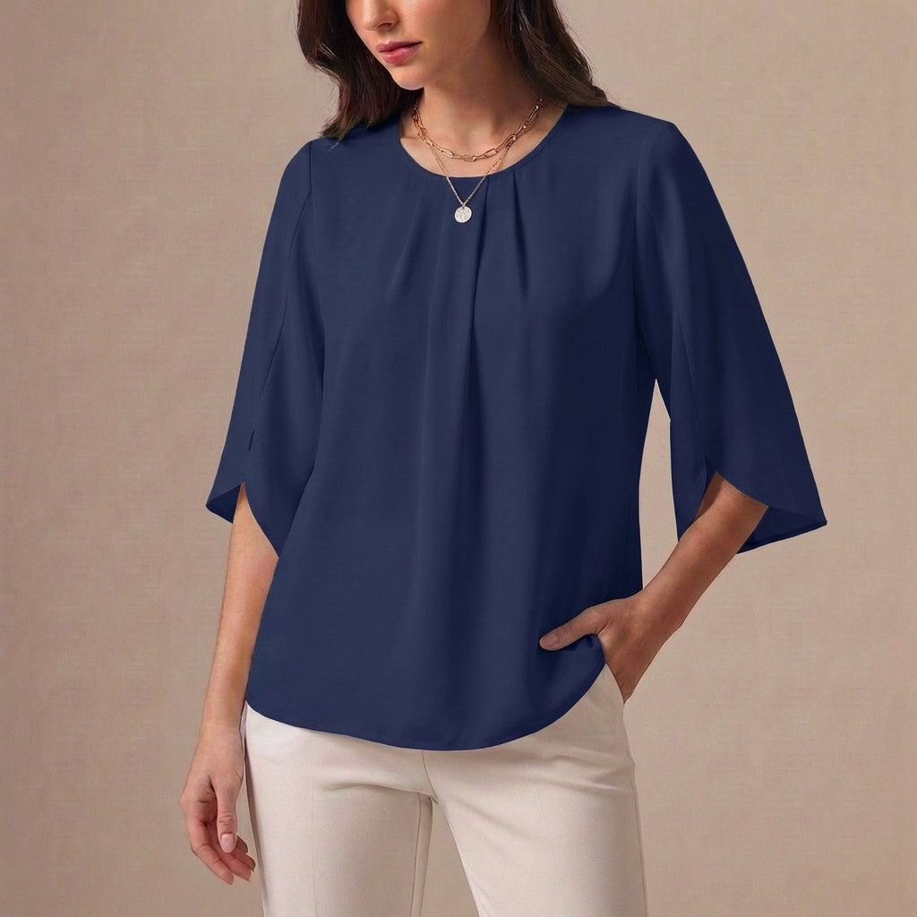 Duttini | Elegant Loose Blouse With Pleated Neckline And Draped Sleeves