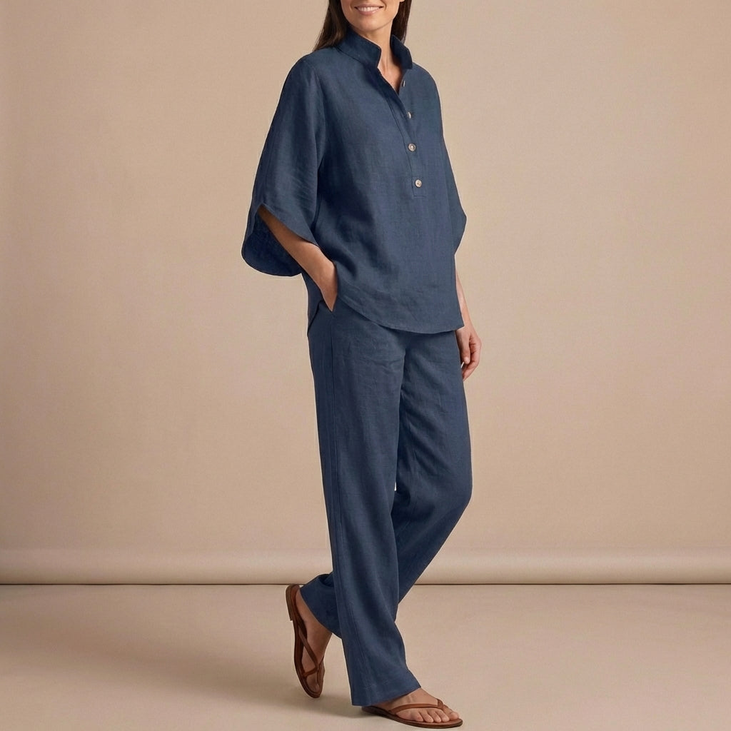 Duttini | Graceful Woven Two-Piece Relaxed Shirt And Wide-Leg Trouser Set For Urban Leisure
