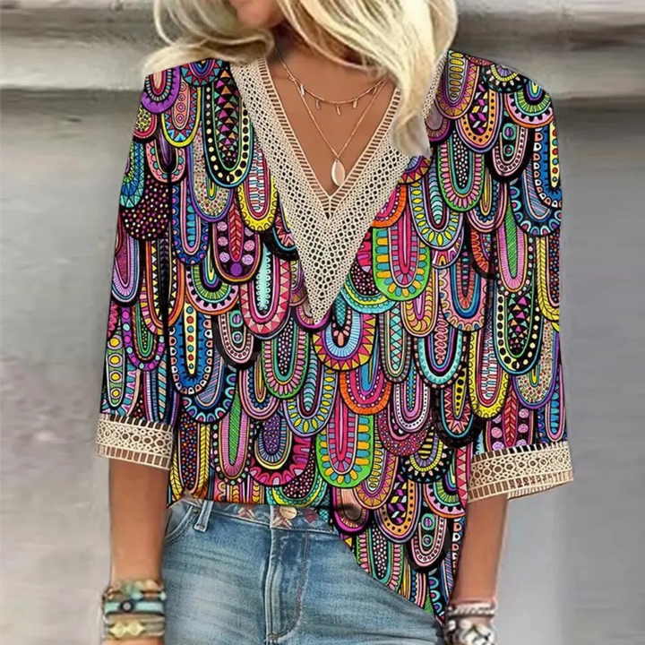 Duttini | Romantic V-Neck 3/4 Sleeve Glitter Blouse