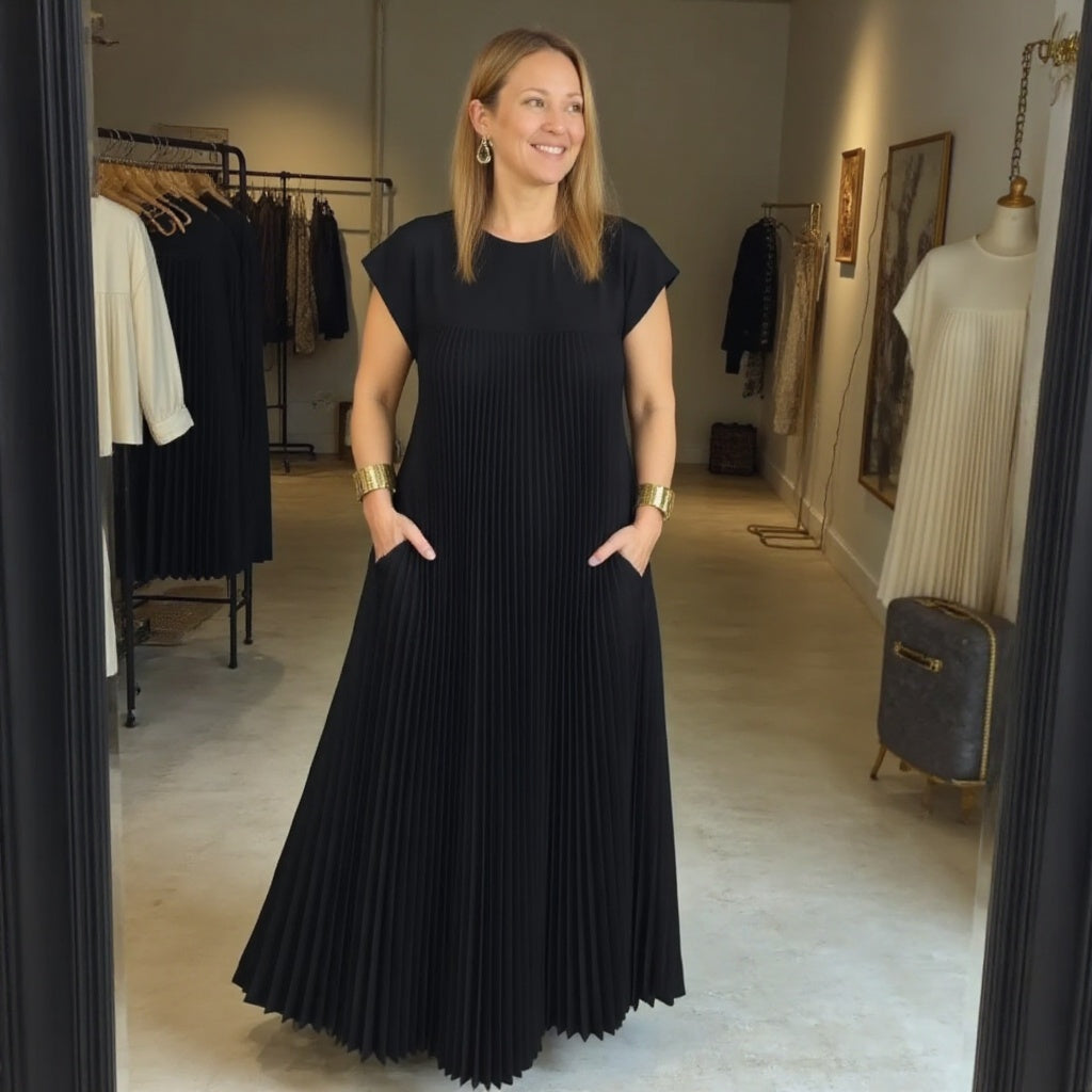 Duttini | Chic Flowy Pleated Maxi Dress Cocktail Made to Turn Heads