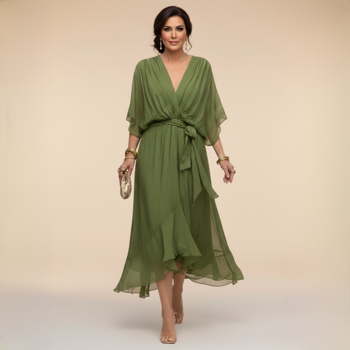 Duttini | Luxe V-Neck Wrap Midi Dress with a Flattering Silhouette