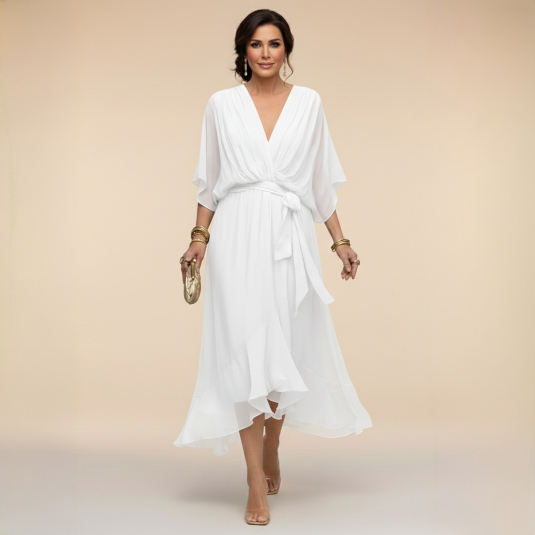 Duttini | Luxe V-Neck Wrap Midi Dress with a Flattering Silhouette