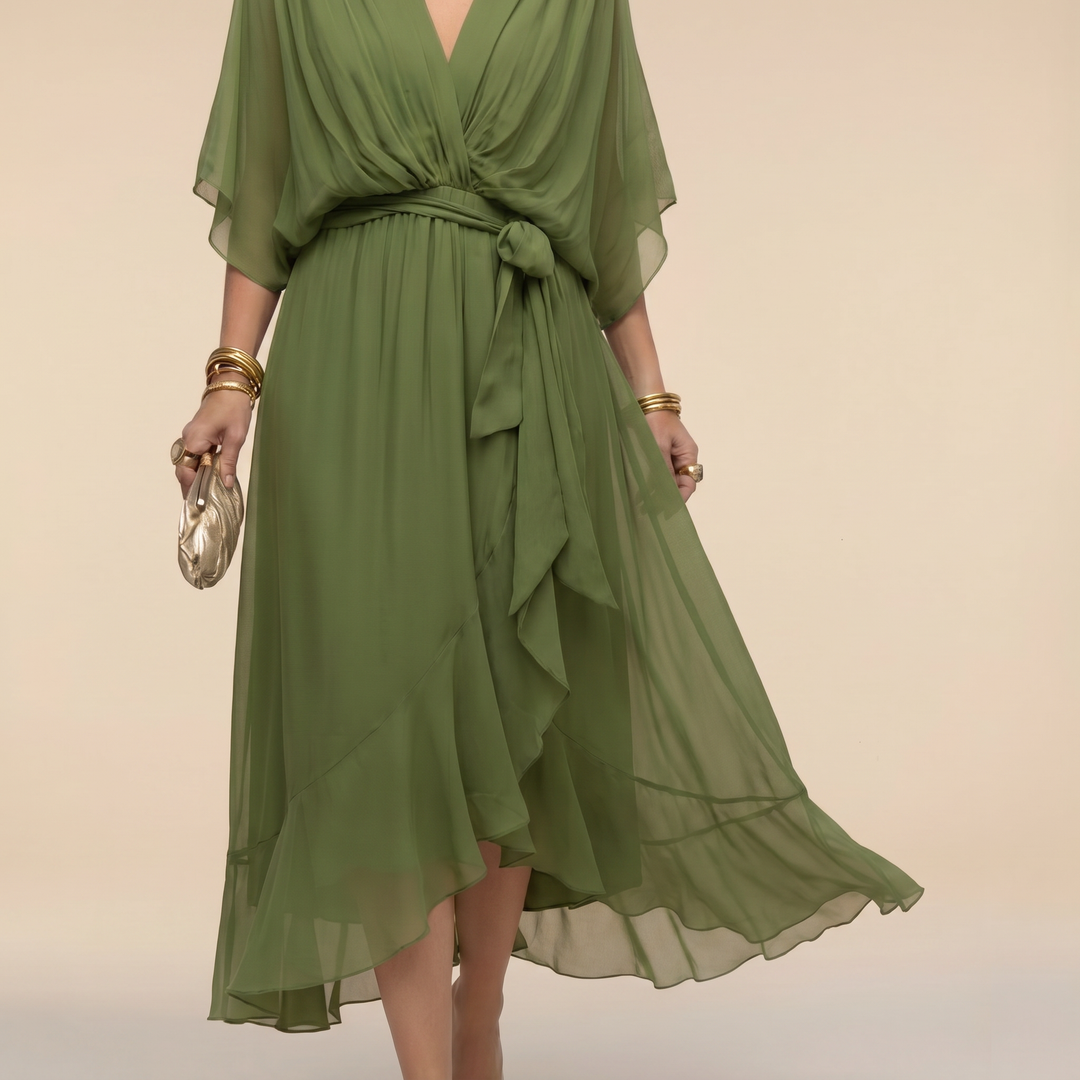 Duttini | Luxe V-Neck Wrap Midi Dress with a Flattering Silhouette