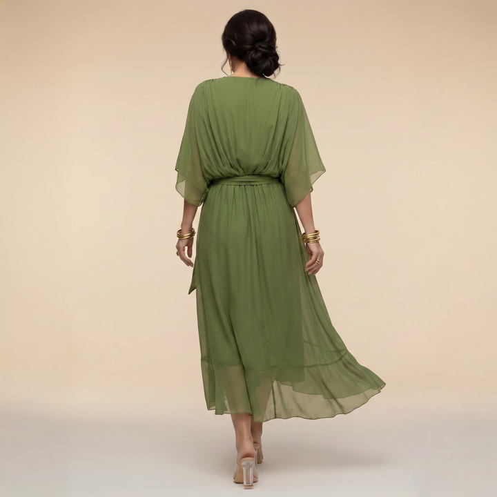 Duttini | Luxe V-Neck Wrap Midi Dress with a Flattering Silhouette