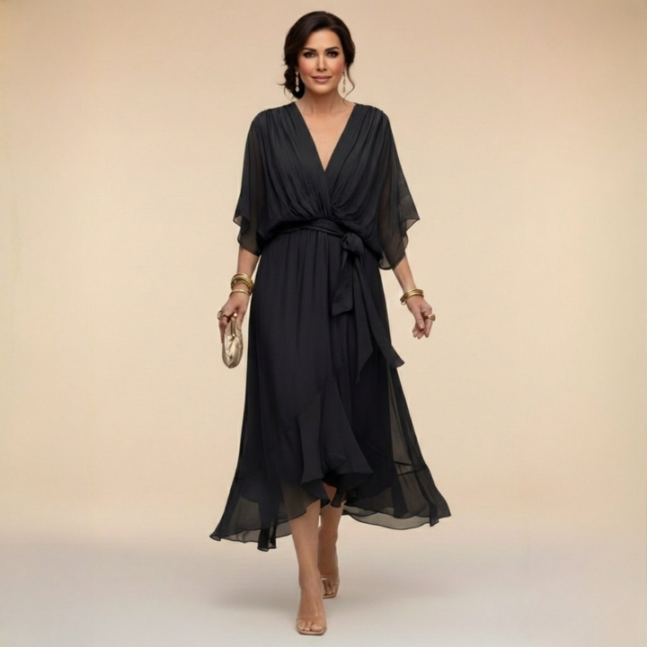 Duttini | Luxe V-Neck Wrap Midi Dress with a Flattering Silhouette
