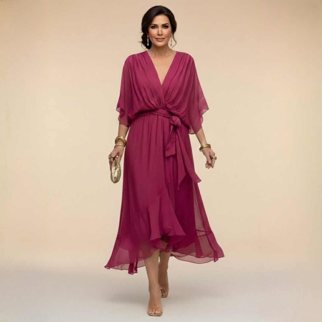 Duttini | Luxe V-Neck Wrap Midi Dress with a Flattering Silhouette