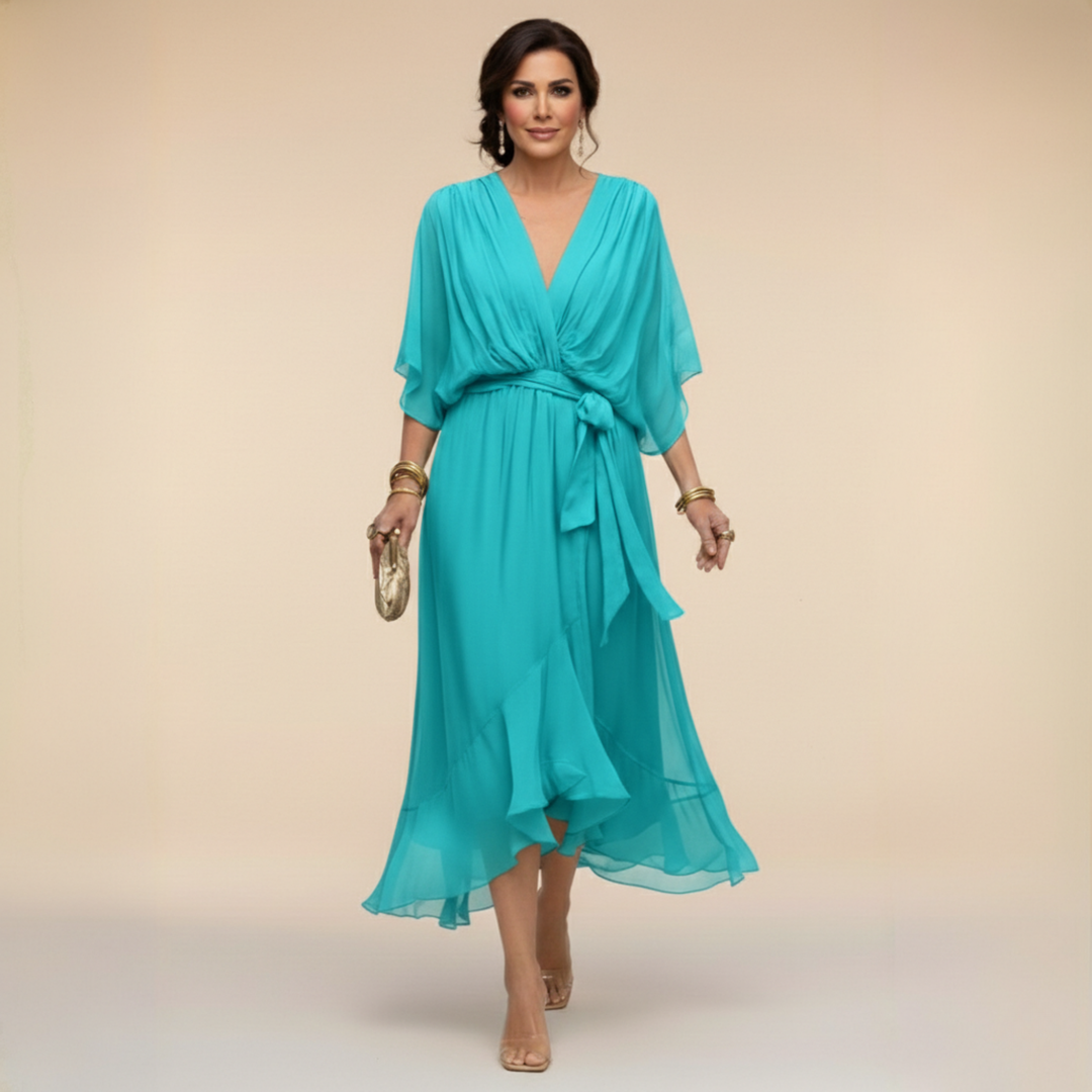 Duttini | Luxe V-Neck Wrap Midi Dress with a Flattering Silhouette