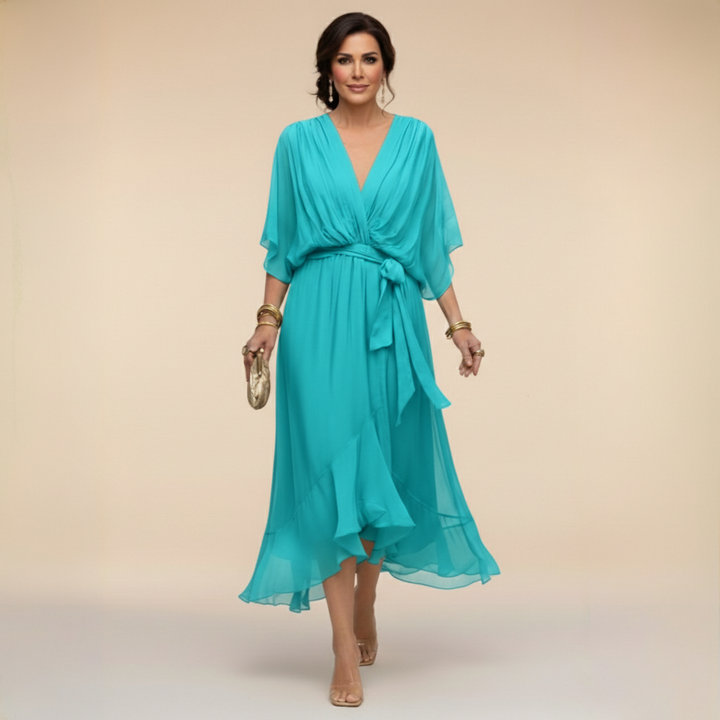 Duttini | Luxe V-Neck Wrap Midi Dress with a Flattering Silhouette