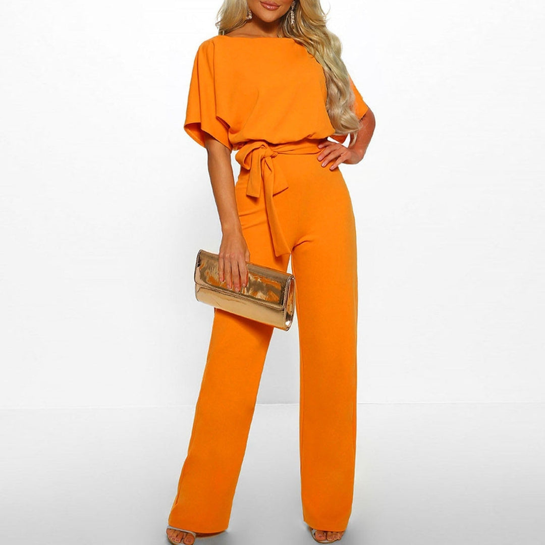 Duttini | Luxe Wide Leg Short Sleeve Belted Jumpsuit with Graceful Drape