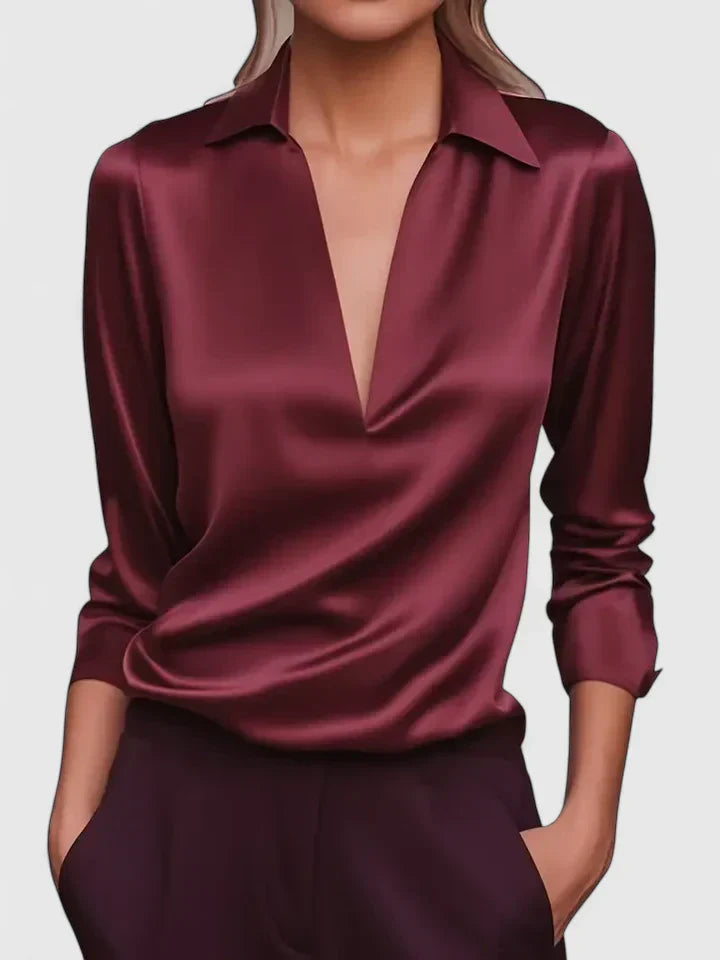 Duttini | Luxe Collared Long Sleeve Blouse in a Flattering Cut