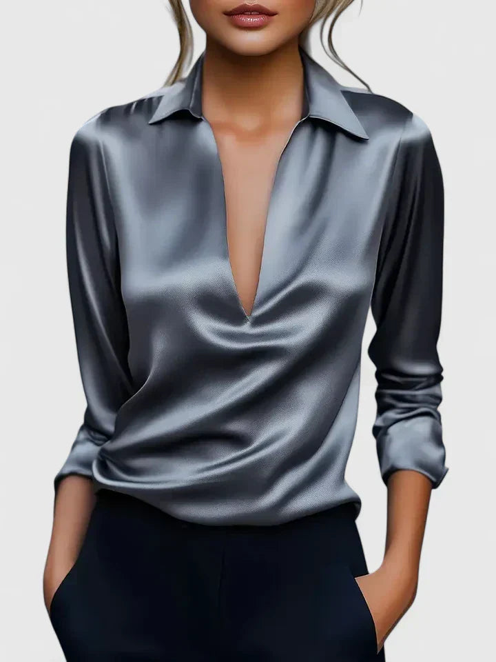 Duttini | Luxe Collared Long Sleeve Blouse in a Flattering Cut