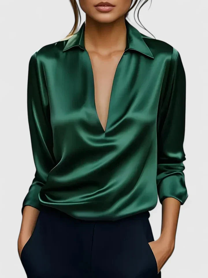 Duttini | Luxe Collared Long Sleeve Blouse in a Flattering Cut