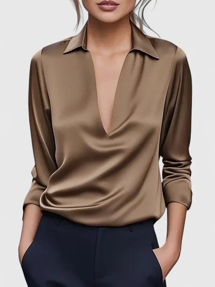 Duttini | Luxe Collared Long Sleeve Blouse in a Flattering Cut