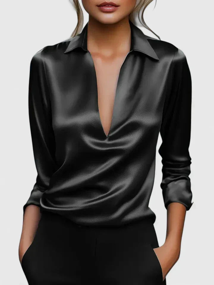Duttini | Luxe Collared Long Sleeve Blouse in a Flattering Cut