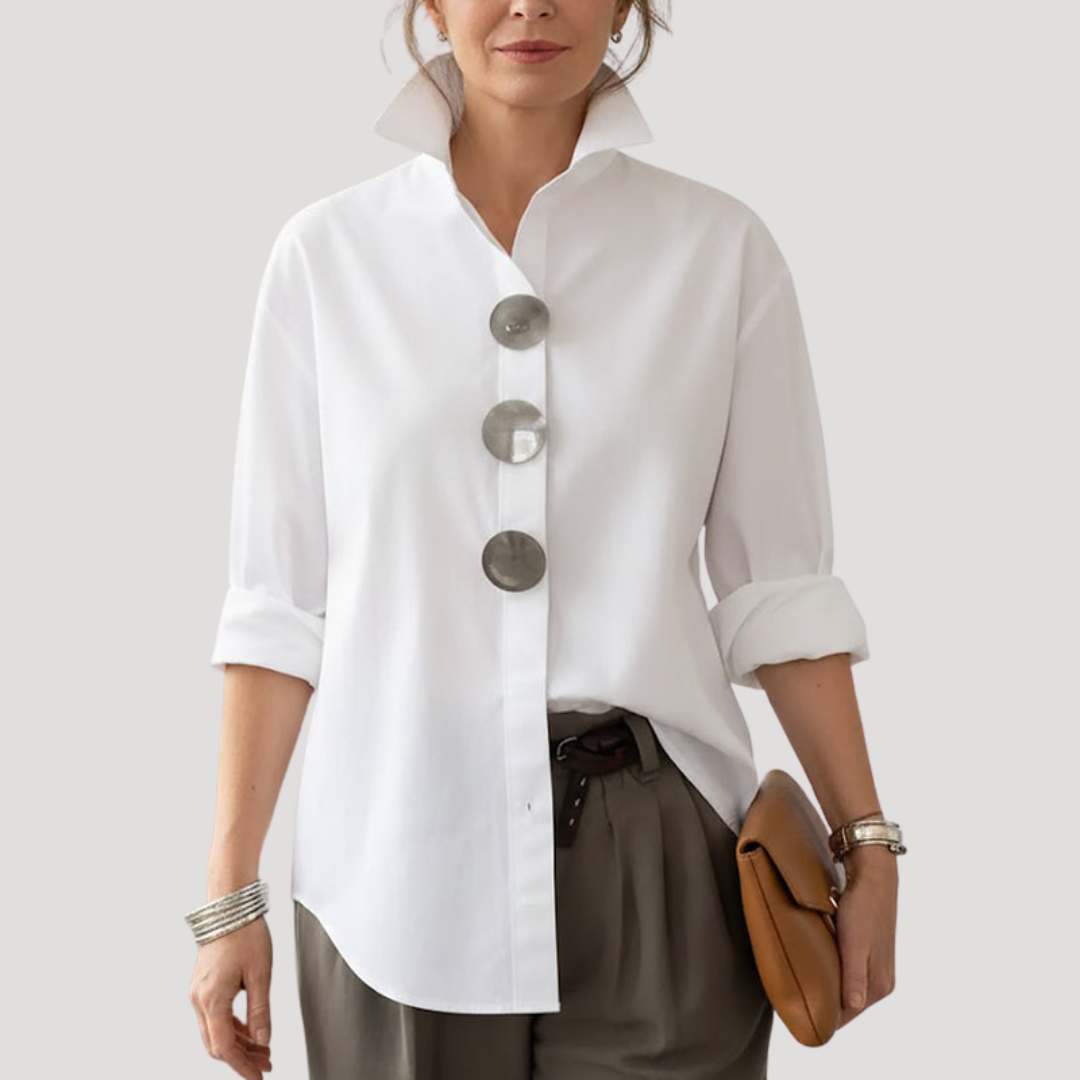 Duttini | Flowing Stand Collar Button Front Shirt