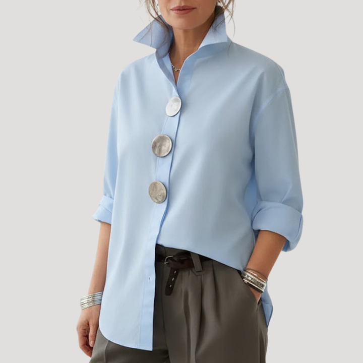Duttini | Flowing Stand Collar Button Front Shirt
