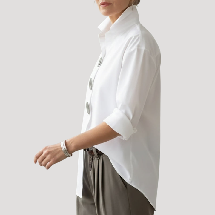 Duttini | Flowing Stand Collar Button Front Shirt