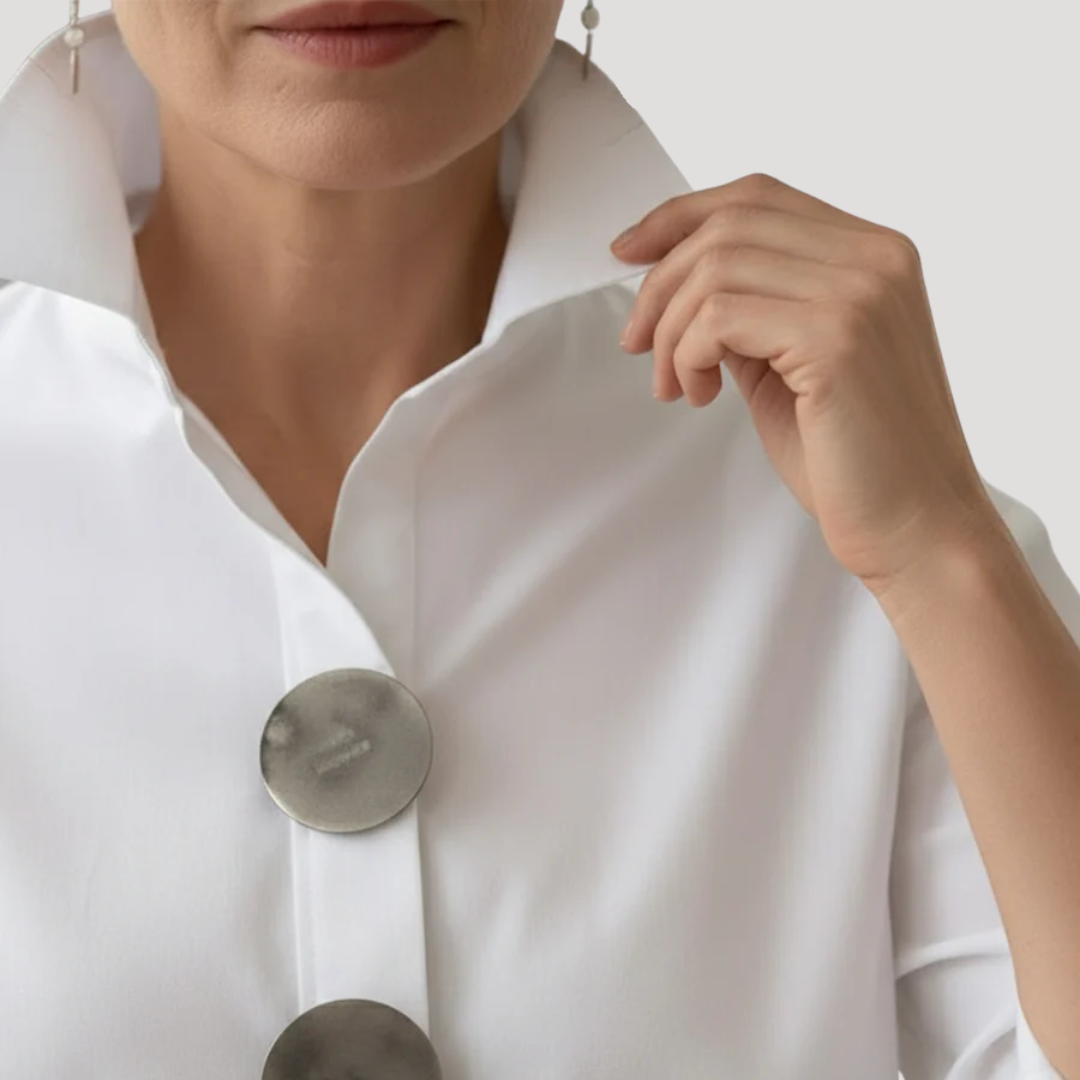 Duttini | Flowing Stand Collar Button Front Shirt