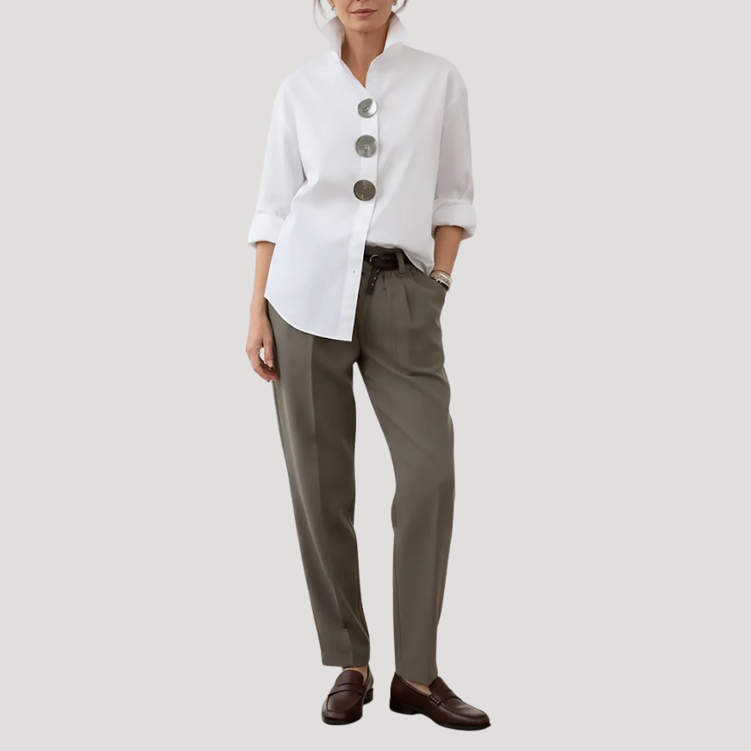 Duttini | Flowing Stand Collar Button Front Shirt