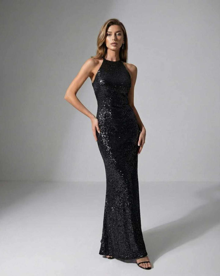 Duttini | Black Fit and Flare Maxi Dress for Women