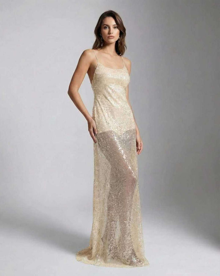 Duttini | Lightweight Fit and Flare Maxi Dress for Women in Sand