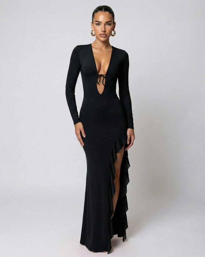 Duttini | Lightweight Fit and Flare Maxi Dress for Women in Navy Blue