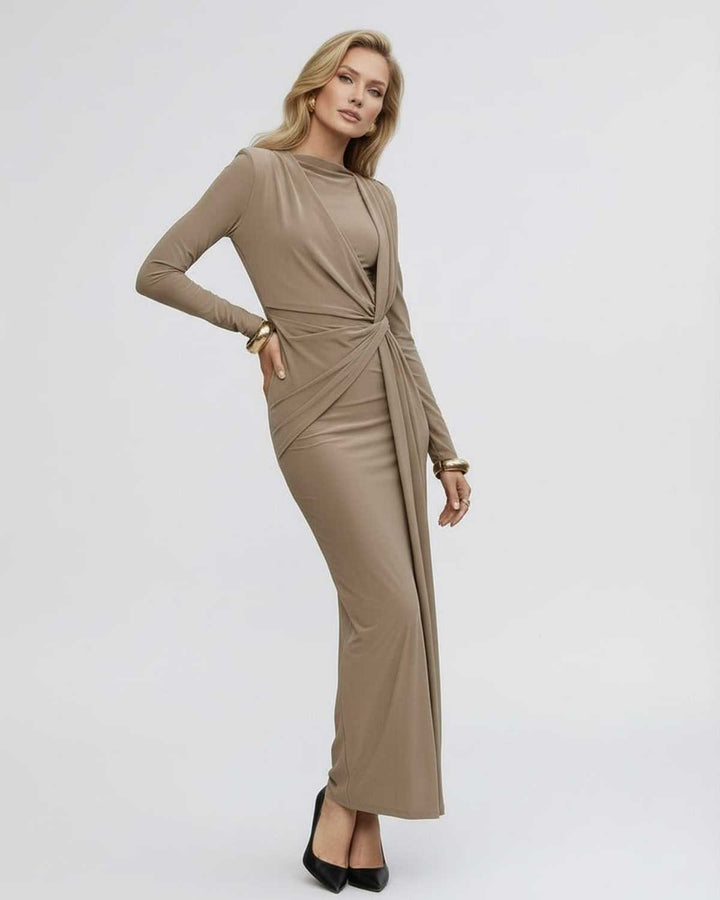 Duttini | Lightweight Fit and Flare Maxi Dress for Women in Sand