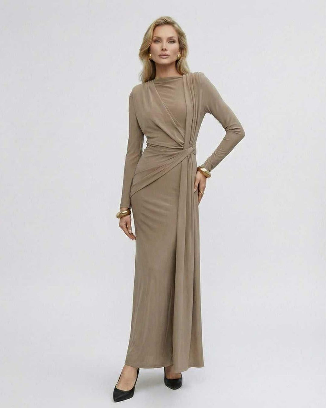 Duttini | Lightweight Fit and Flare Maxi Dress for Women in Sand