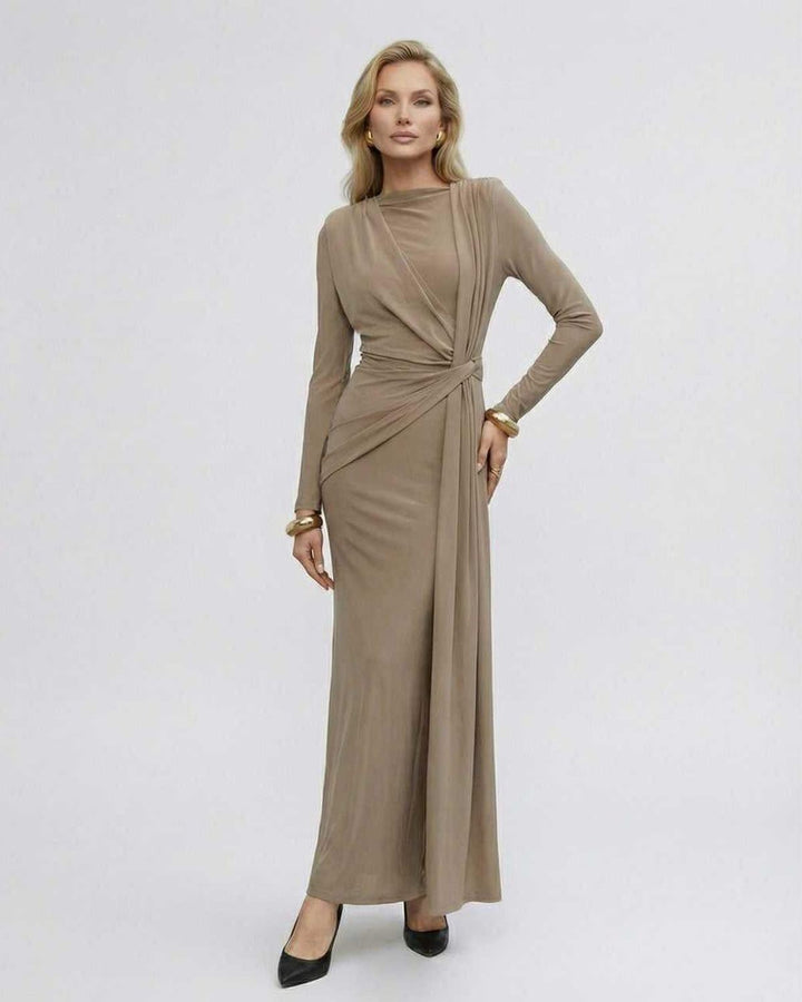Duttini | Lightweight Fit and Flare Maxi Dress for Women in Sand