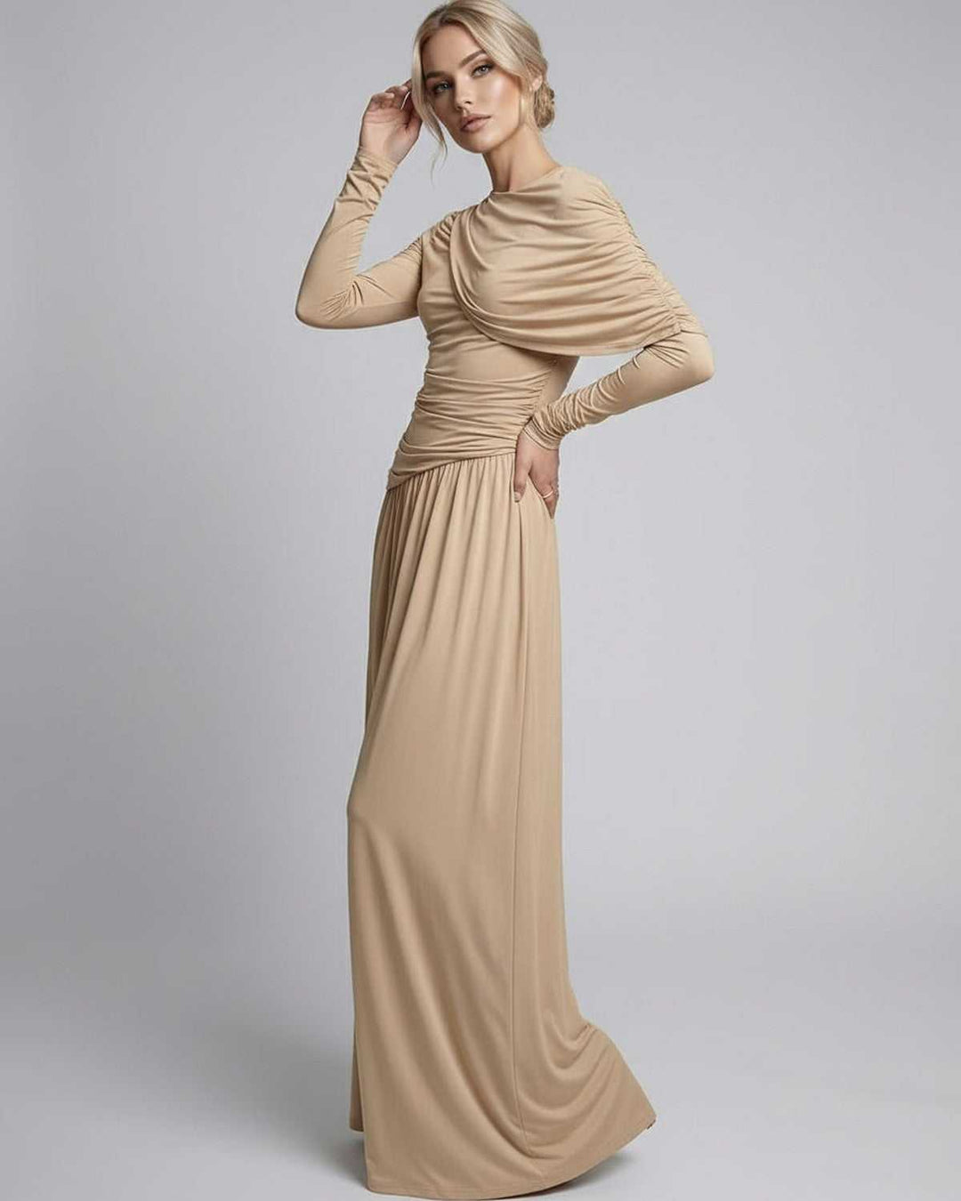 Duttini | Lightweight Fit and Flare Maxi Dress for Women in Sand