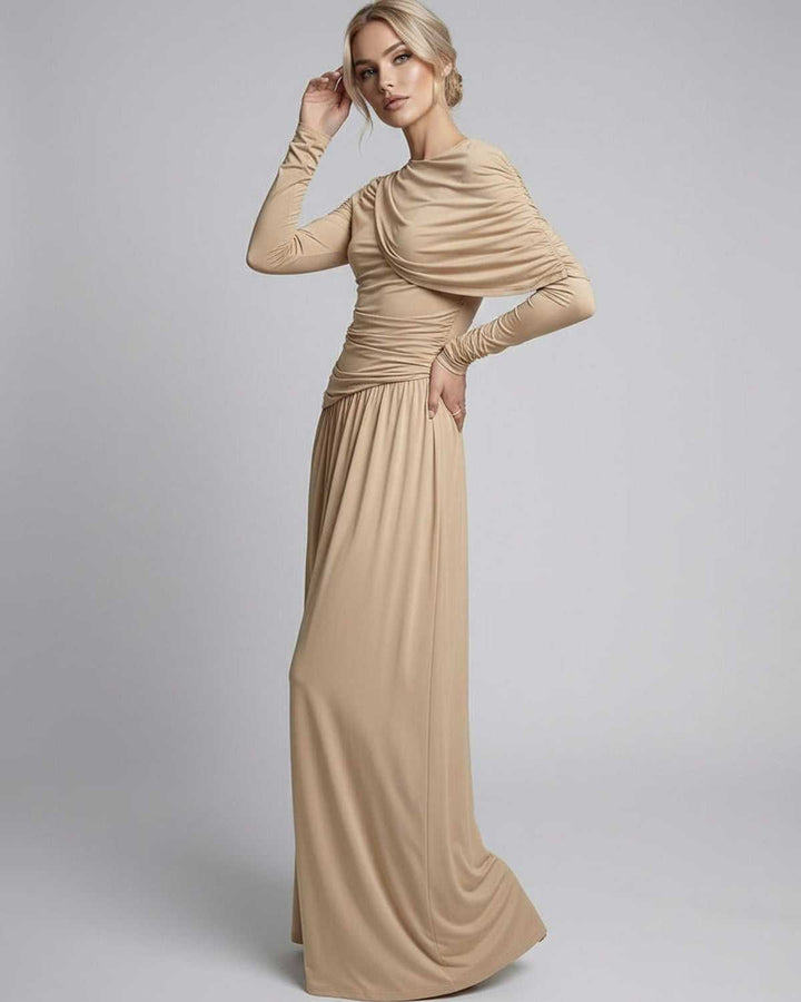 Duttini | Lightweight Fit and Flare Maxi Dress for Women in Sand
