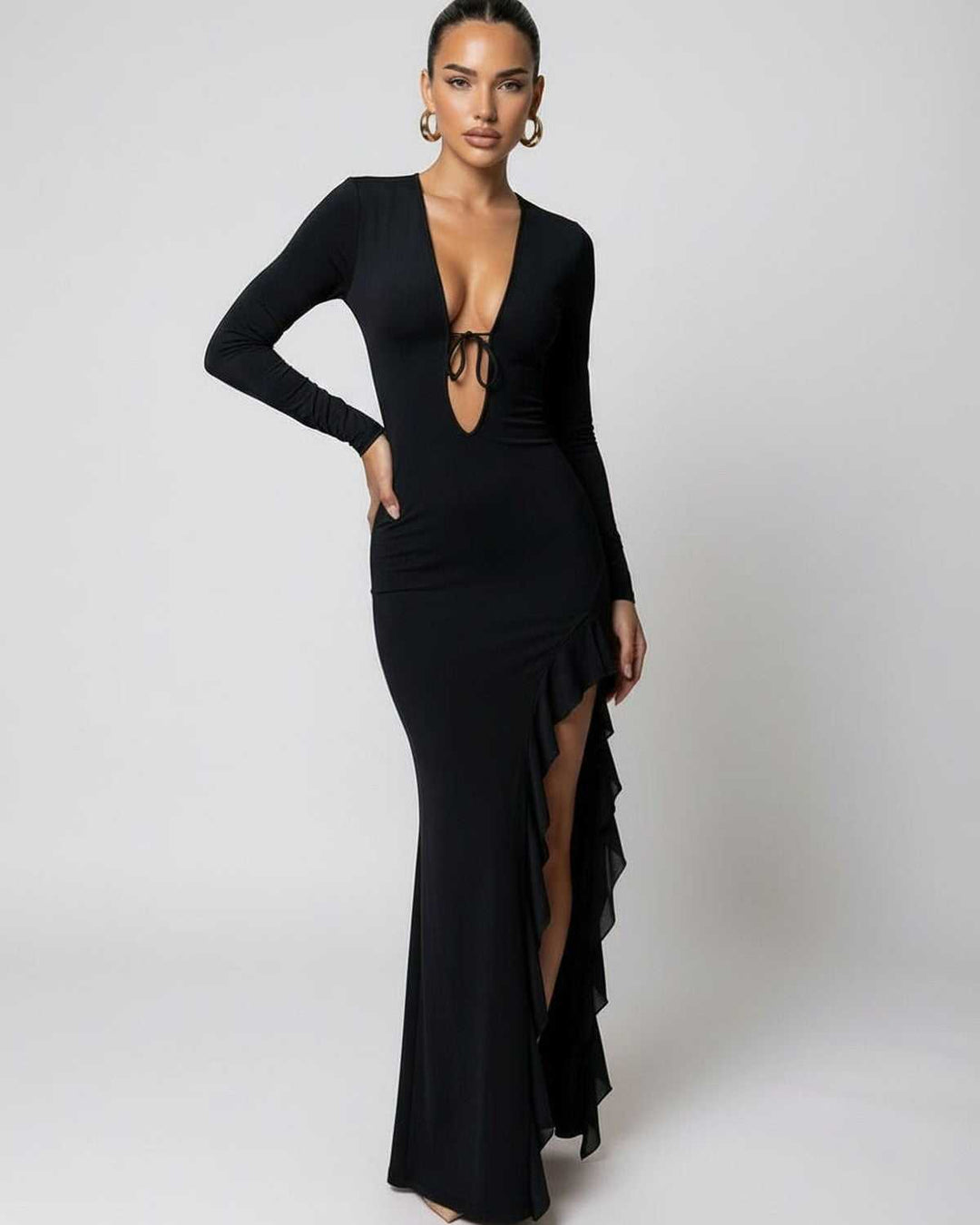 Duttini | Lightweight Fit and Flare Maxi Dress for Women in Navy Blue