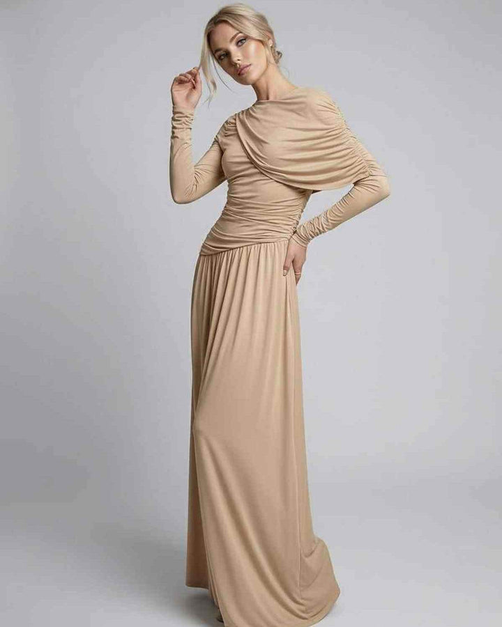 Duttini | Lightweight Fit and Flare Maxi Dress for Women in Sand