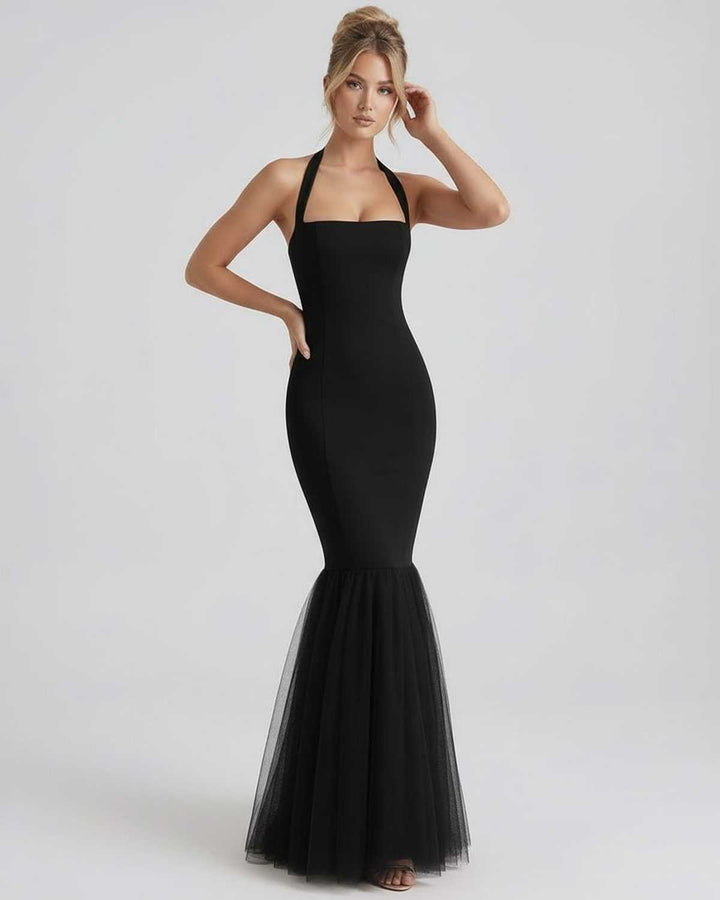 Duttini | Lightweight Fit and Flare Maxi Dress for Women in Navy Blue