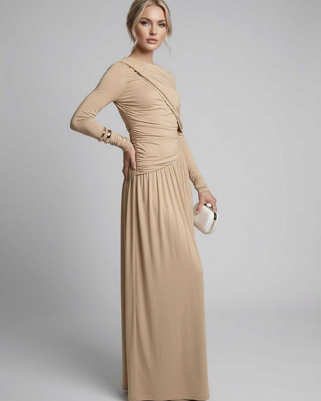 Duttini | Lightweight Fit and Flare Maxi Dress for Women in Sand