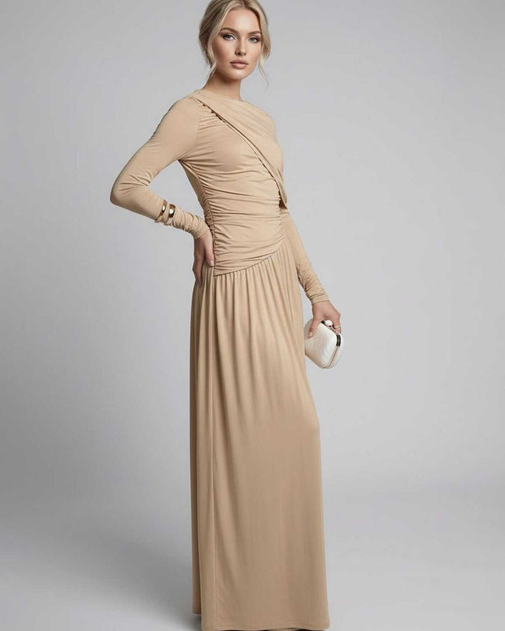 Duttini | Lightweight Fit and Flare Maxi Dress for Women in Sand
