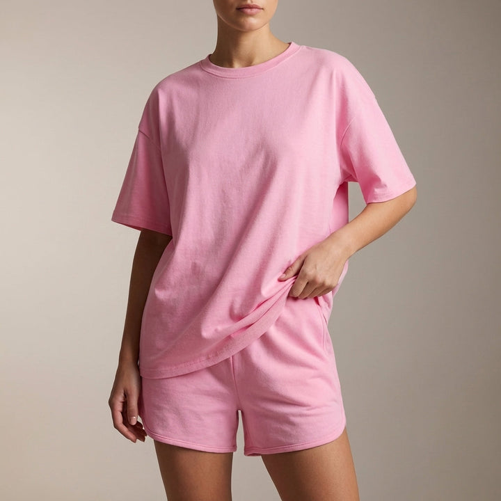 Duttini | Feminine Oversized Drop-Shoulder Lounge Set With Adjustable Waist Shorts
