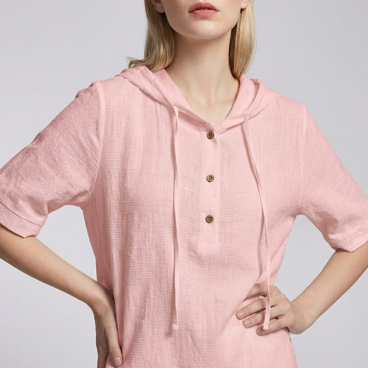 Duttini | Graceful Amelia Relaxed Hooded Blouse With Drawstring And High-Low Hem